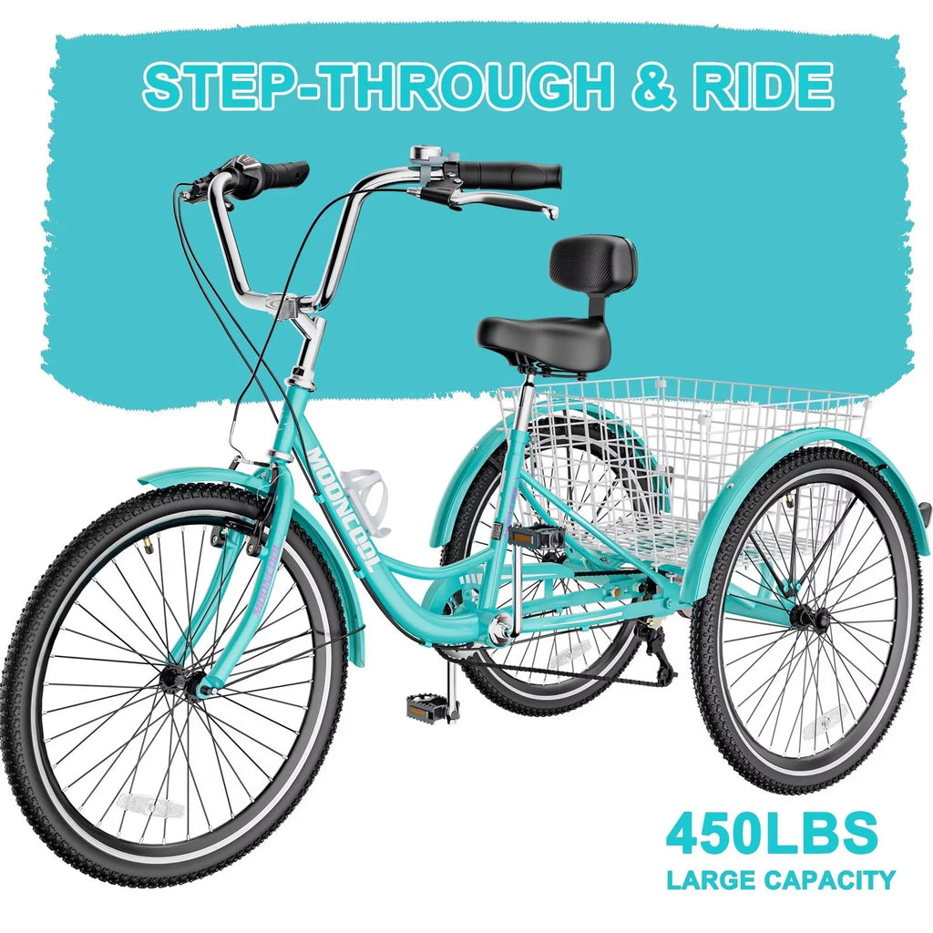 26 Adult Tricycle 7 Speed 450lbs Capacity with Shopping Basket F478