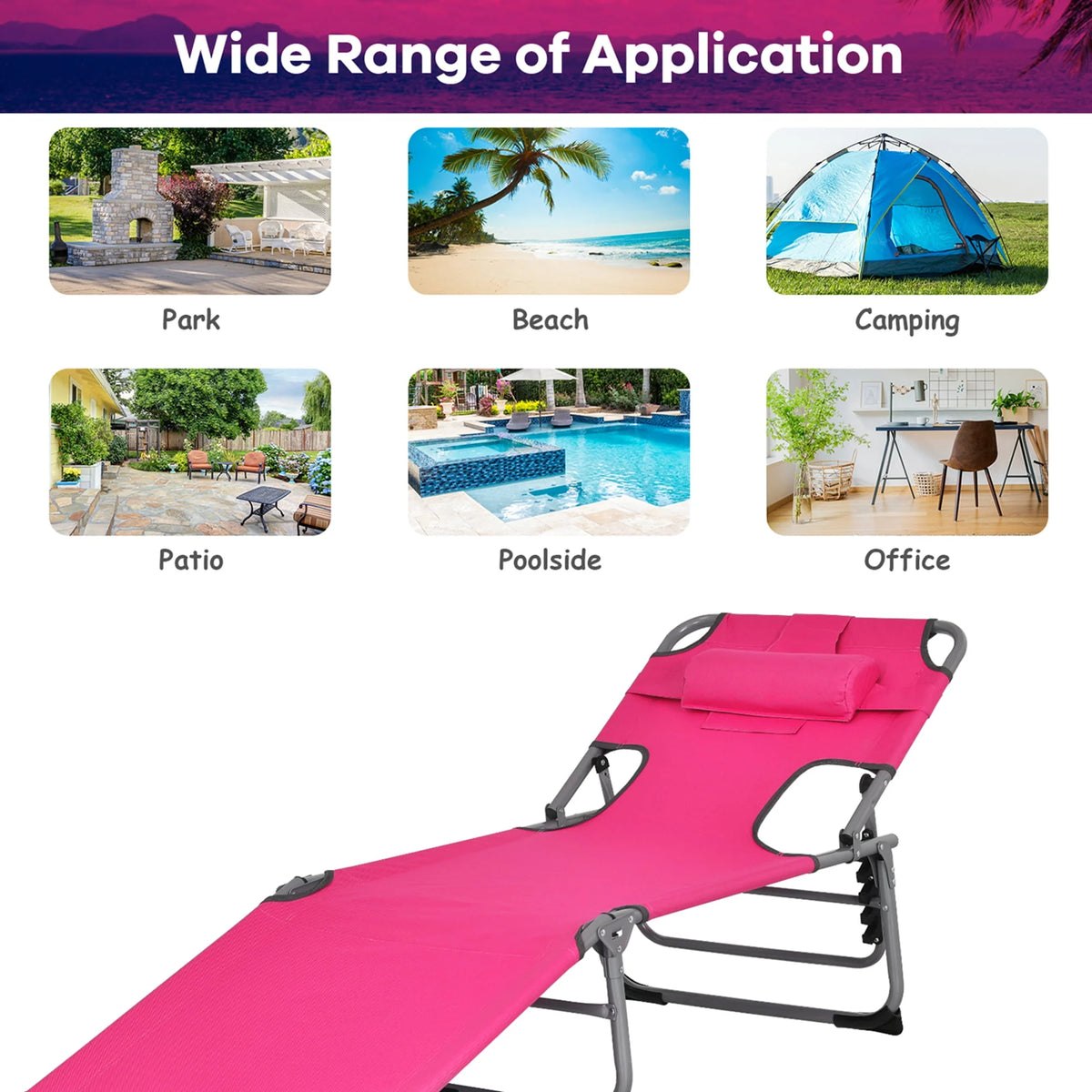 Pink Folding Chaise Lounge with Pillow F636