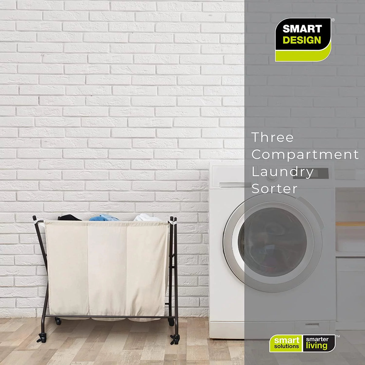 3 Compartment Rolling Canvas Laundry Sorter Hamper with Wheels V9195