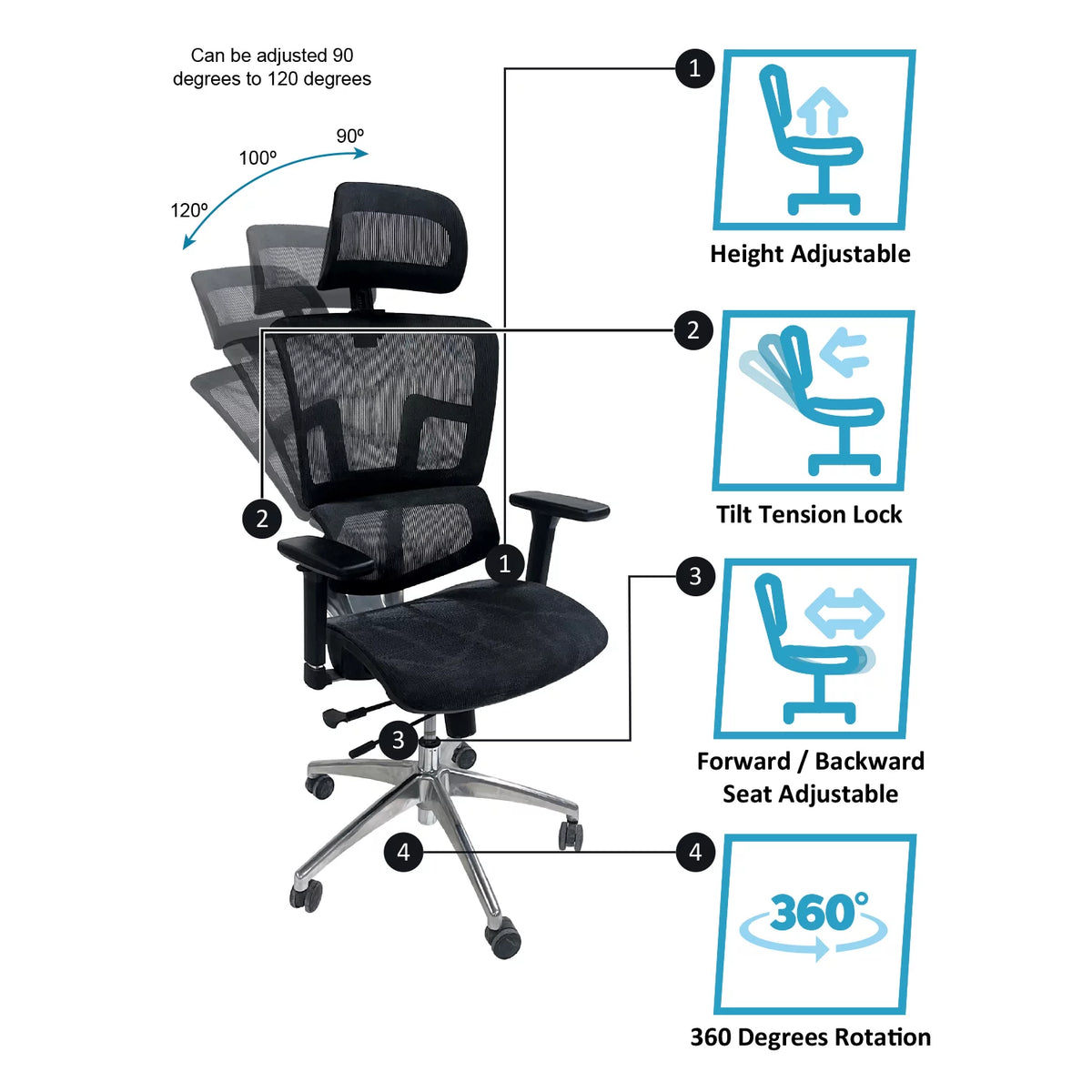 Black Ergonomic Mesh Office Chair with Headrest and Armrests Y18753