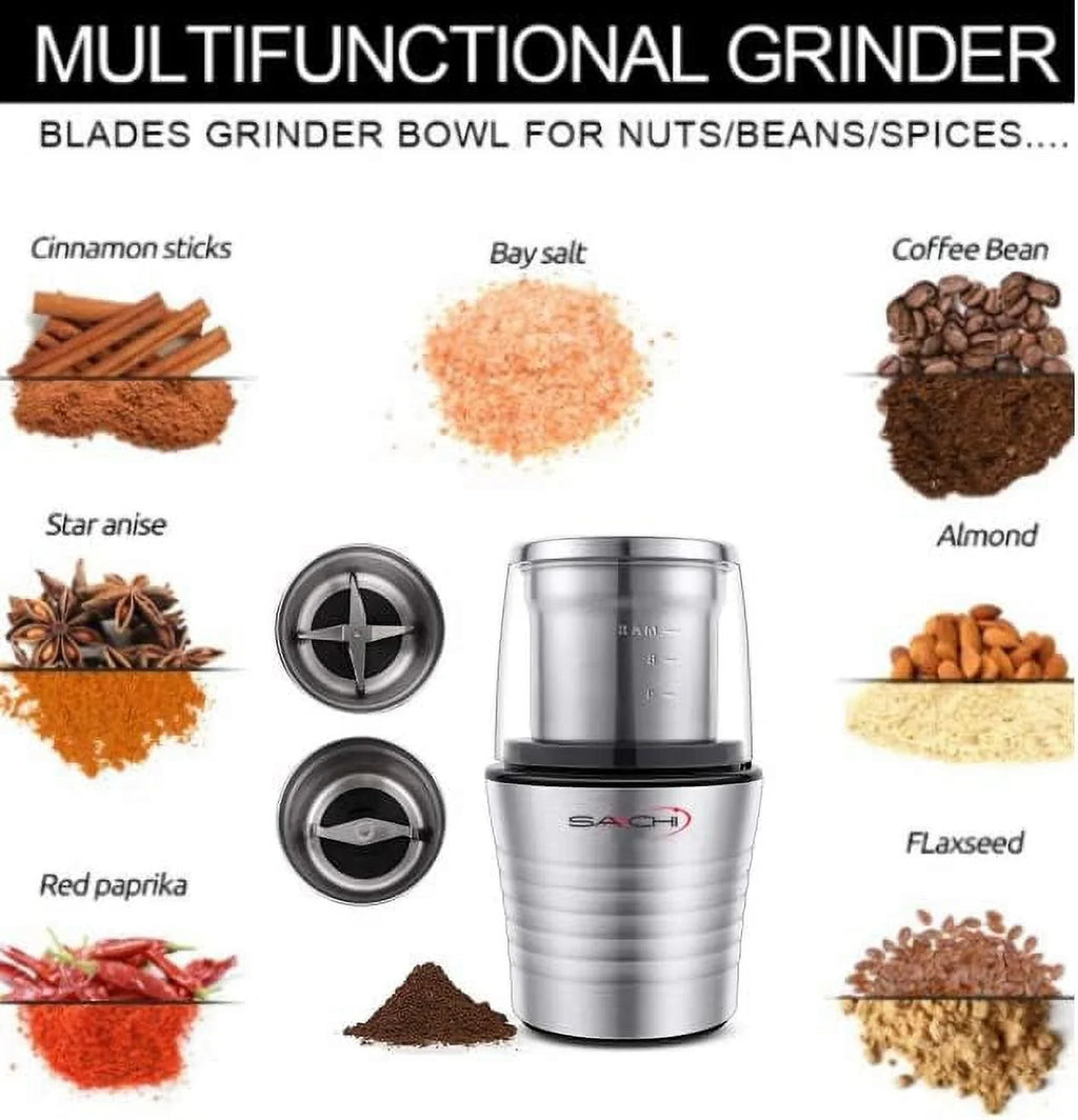 Electric Coffee Grinder Wet And Dry Spice Grinder with 2 Stainless Steel Blades Y4299