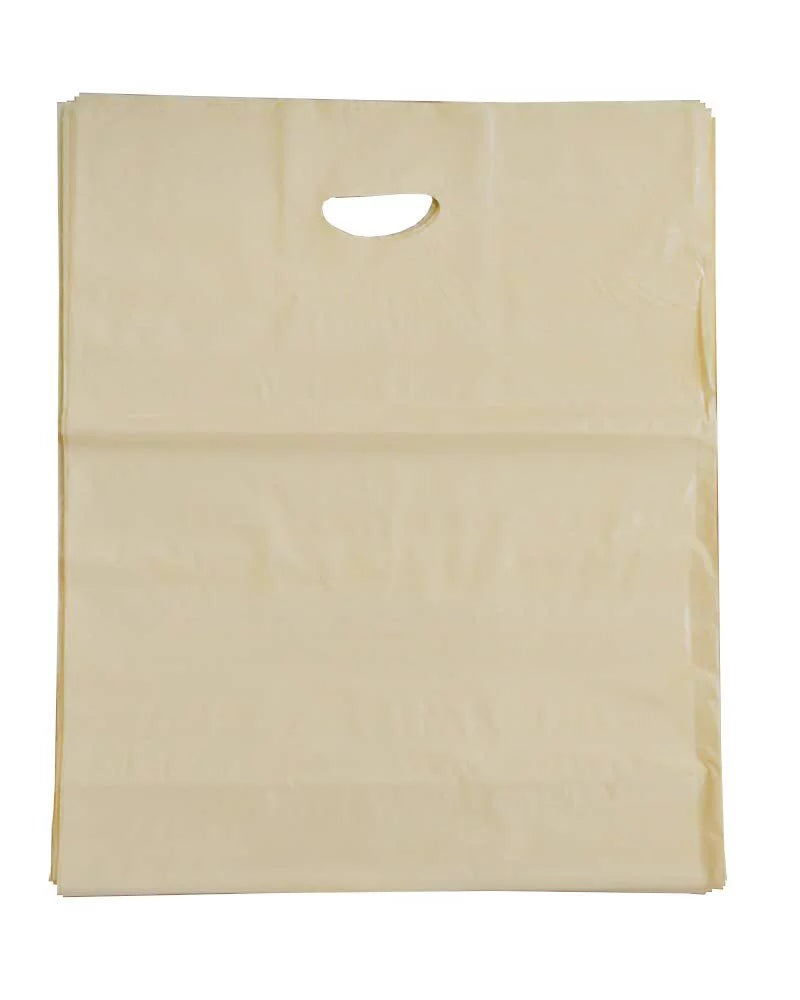500 Pack Ivory Die Cut Handle Plastic Shopping Bags 16 x 11 x 7 B9116