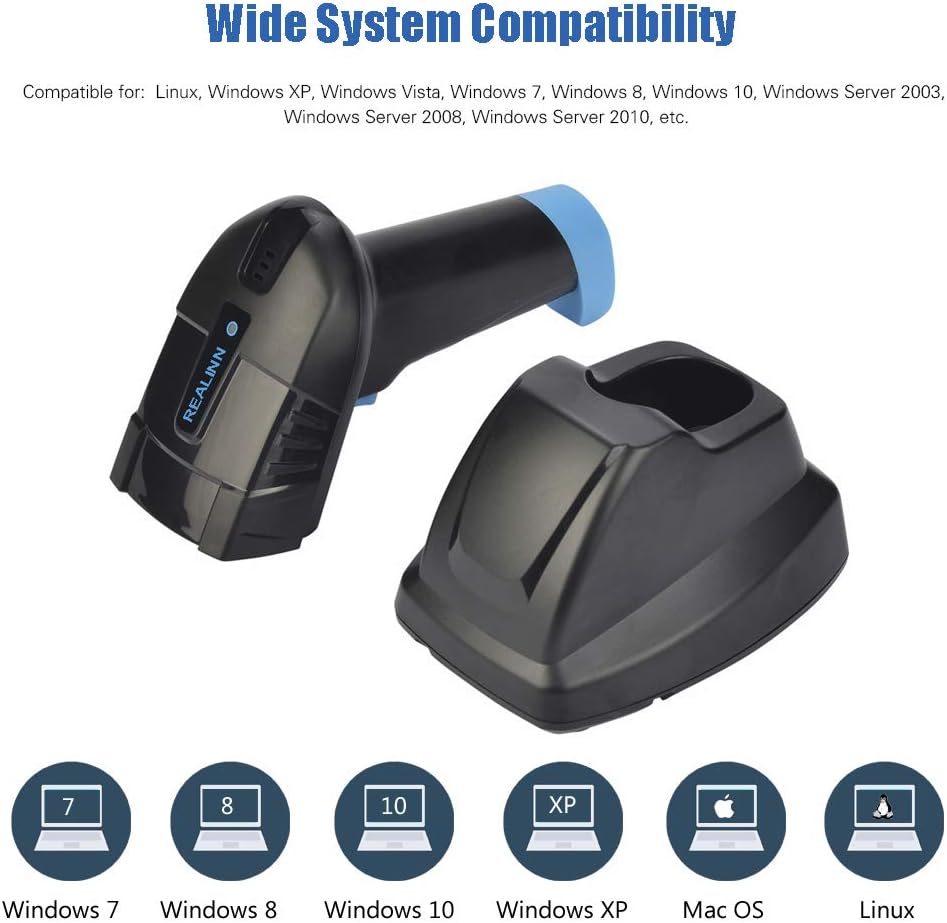 Cordless Barcode Scanner 2D QR Code Bar Code Reader with USB Cradle Pack of 2 J739786