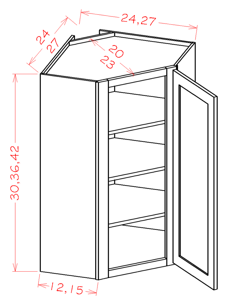 Grey Diagonal-Corner Wall Cabinet with 1 Door and 2 Shelves E809