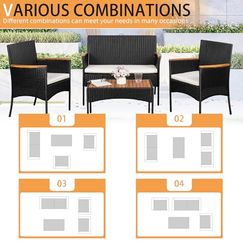 4-Piece Outdoor Wicker Patio Furniture Set with Cushions Y5053