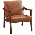 Brown PU Leather Accent Chair with Solid Wood Legs G5669