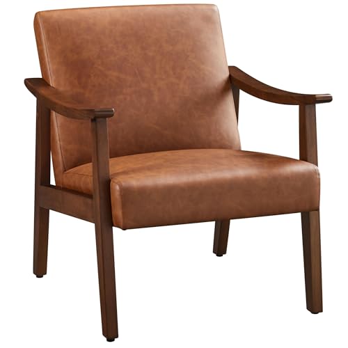 Brown PU Leather Accent Chair with Solid Wood Legs G5669