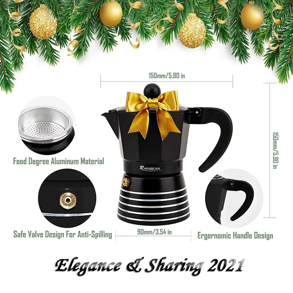3 Cup Aluminum Stovetop Espresso Maker Moka Pot (Black) L4561