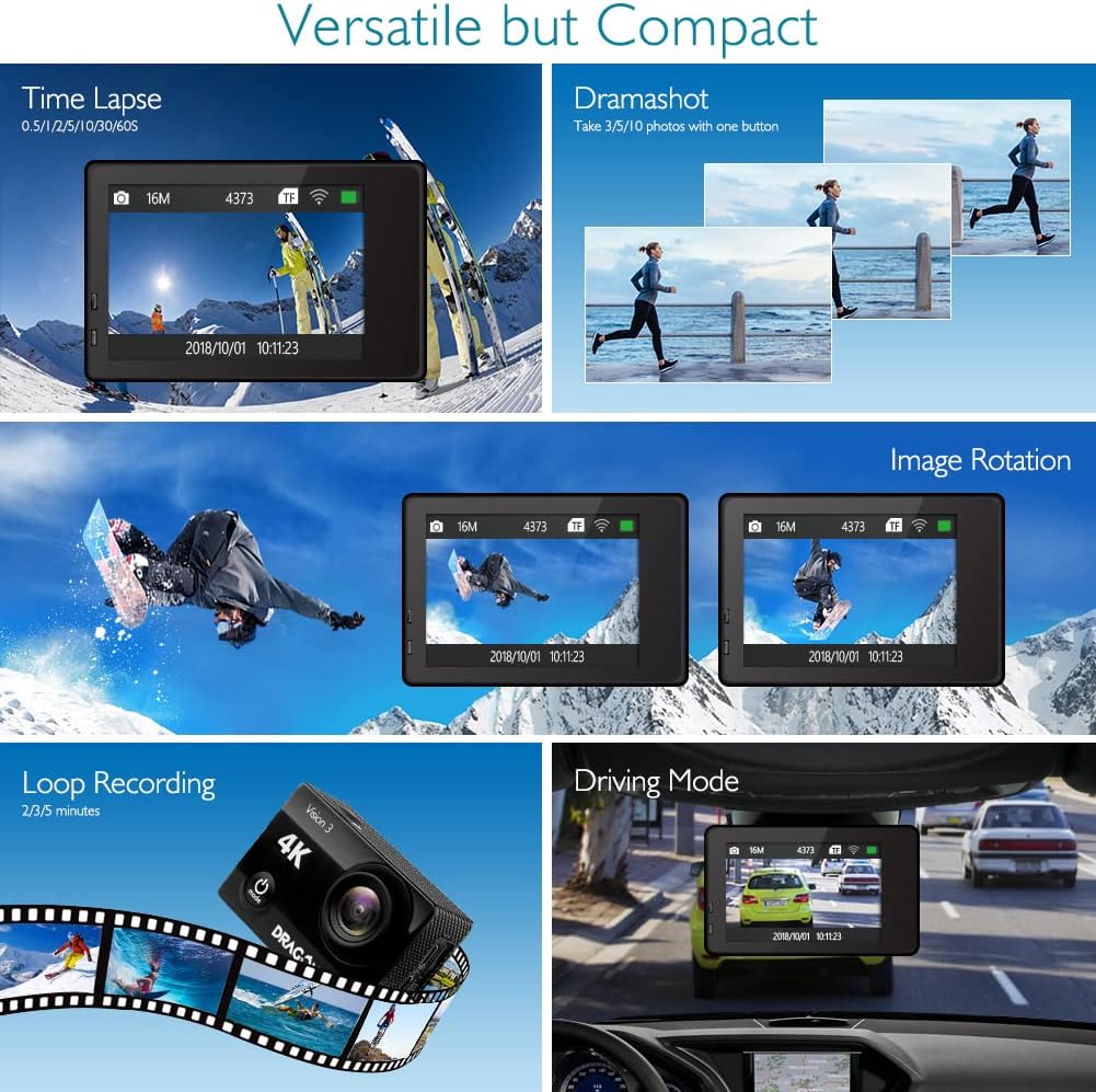 4K 16MP Waterproof Action Camera with Mounting Accessories Kit C496603