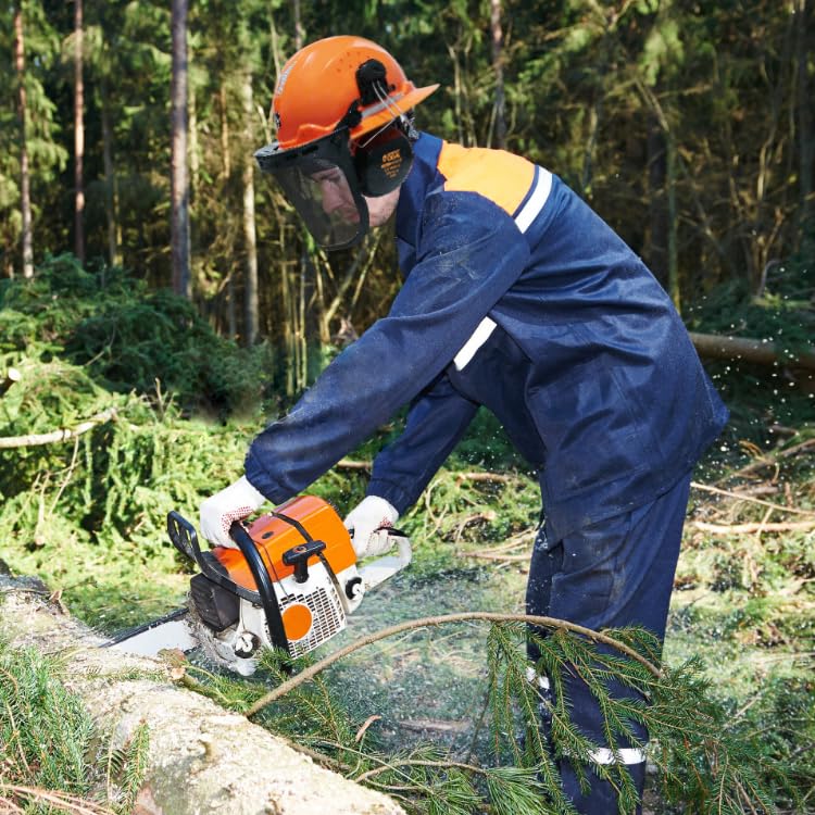 Chainsaw Helmet Full Brim Arborist Helmet Forestry Safety Hard Hat Kit With Face Shield Hearing Protection Ear Muffs Liner 5 IN 1 E445665