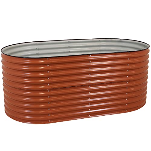 Brown 79-Inch Oval Stackable Steel Raised Garden Bed with Rubber Edge Trim U960