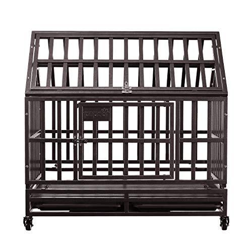 Brown Heavy Duty Dog Cage Crate Kennel with Four Wheels 38 inch D408285
