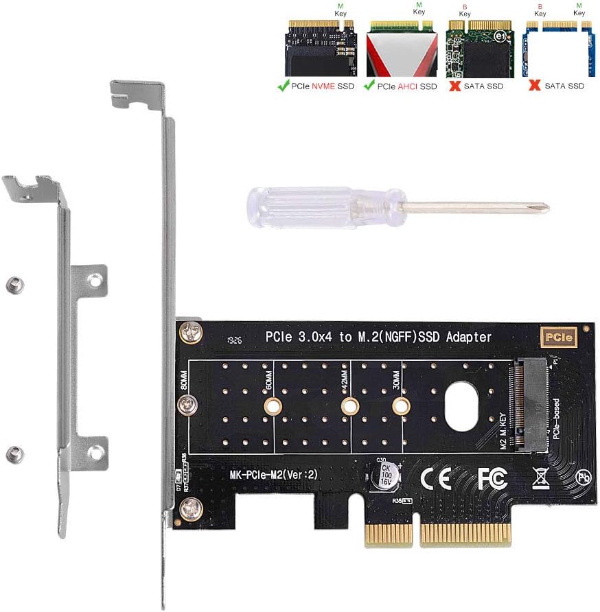 M Key M.2 NVMe SSD to PCIe 3.0 x4 Adapter Card with Low Profile Bracket I60671