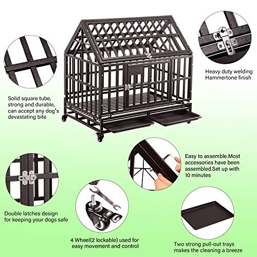 Brown Heavy Duty Dog Cage Crate Kennel with Four Wheels 38 inch D408285