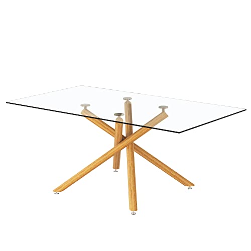 Rectangular Golden Chrome Metal Legs Tempered Glass Dining Table L34612