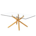 Rectangular Golden Chrome Metal Legs Tempered Glass Dining Table L34612