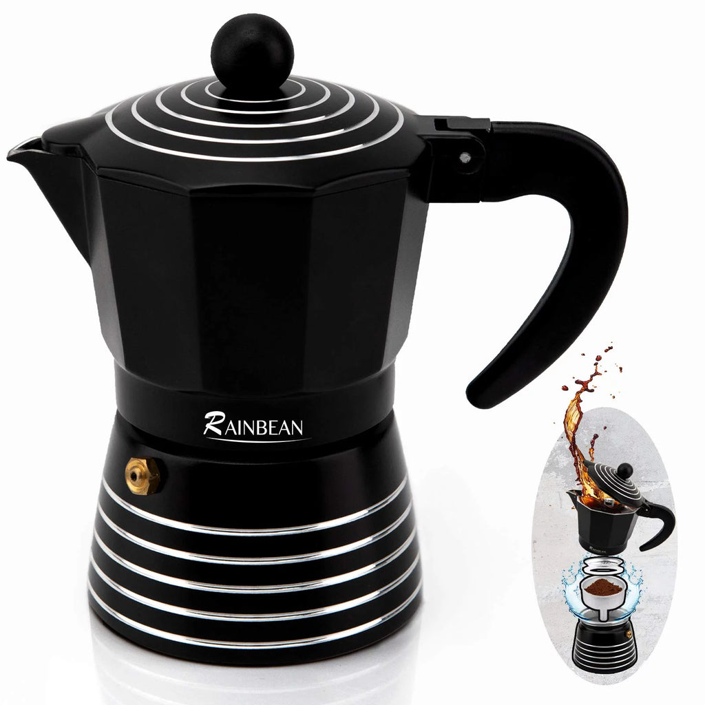 3 Cup Aluminum Stovetop Espresso Maker Moka Pot (Black) L4561