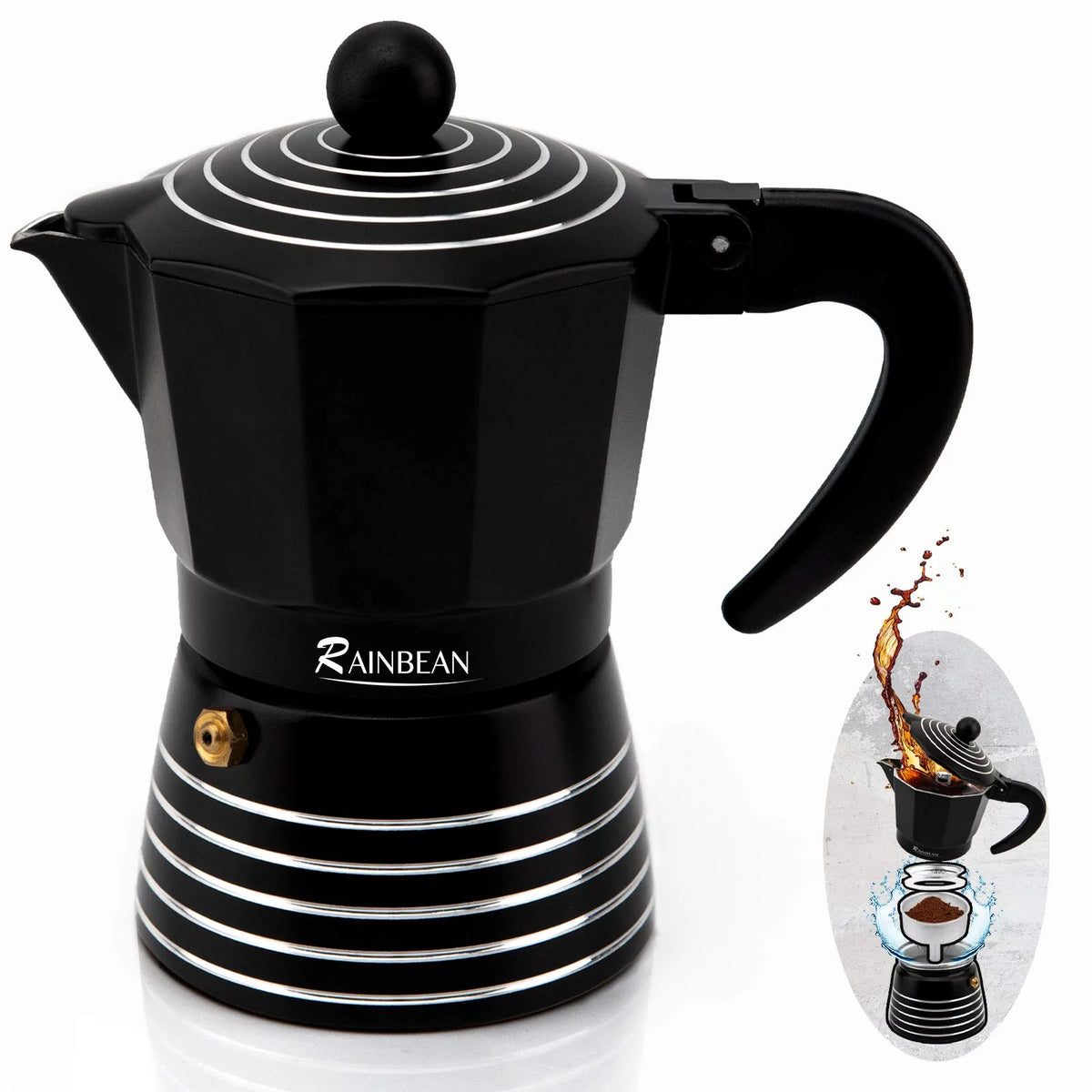 3 Cup Aluminum Stovetop Espresso Maker Moka Pot (Black) L4561