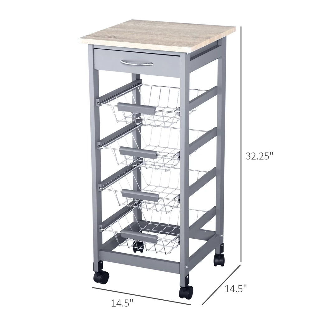 Gray Compact Rolling Kitchen Cart with Storage Drawer O410604