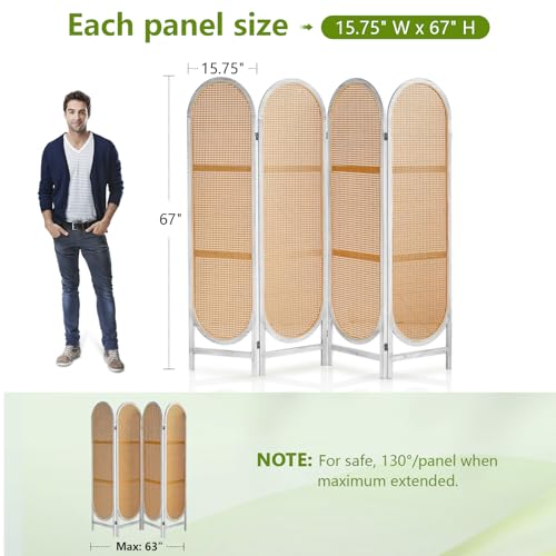 White Brown Hand-Woven Rattan Room Divider B258