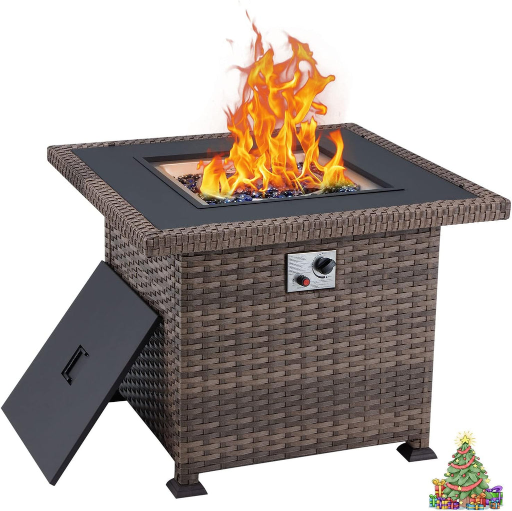 Propane Fire Pit Table 44in 50000BTU Auto-Ignition Smokeless with Cover and Blue Fire Glass Black D692576