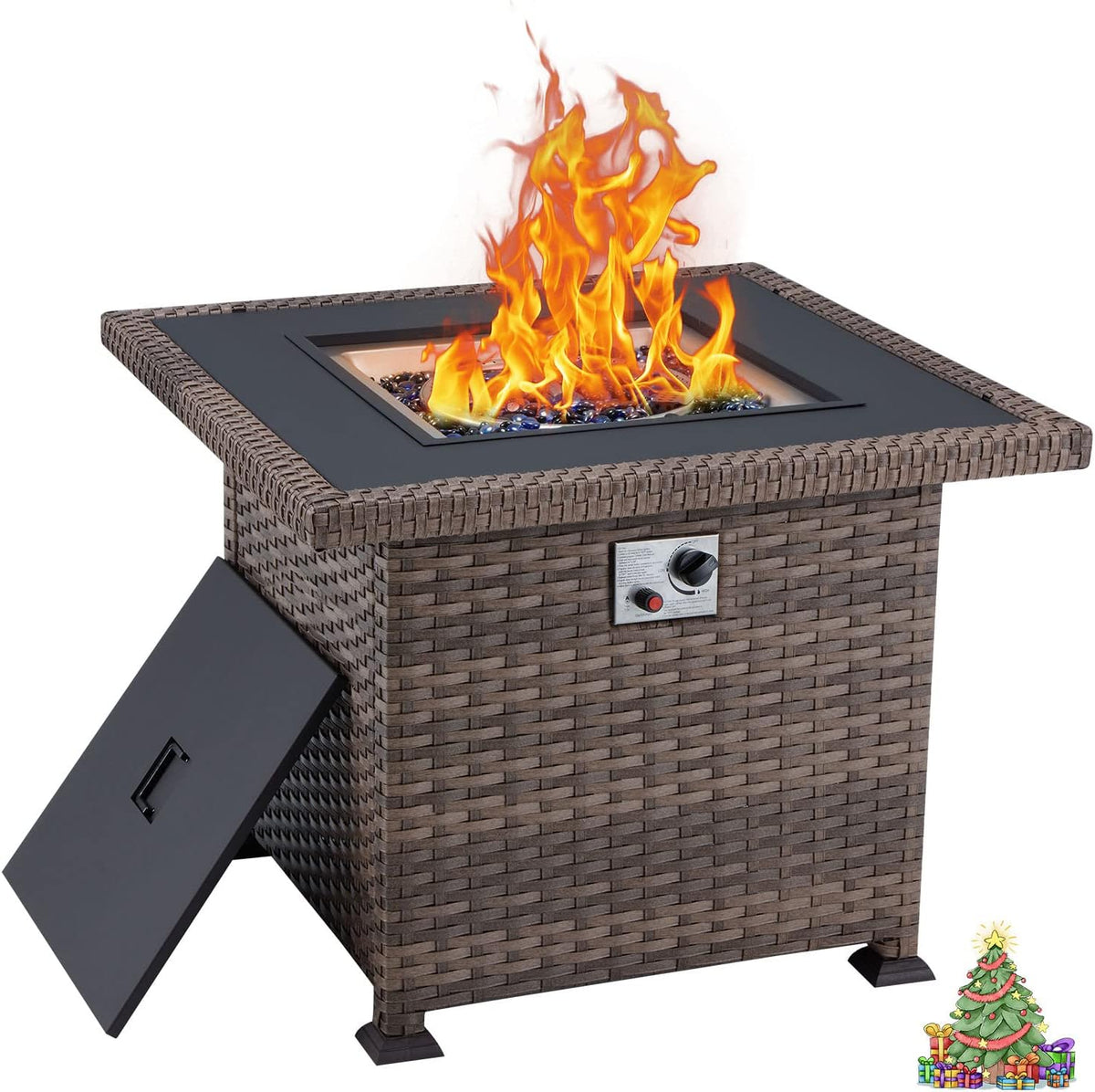 Propane Fire Pit Table 44in 50000BTU Auto-Ignition Smokeless with Cover and Blue Fire Glass Black D692576
