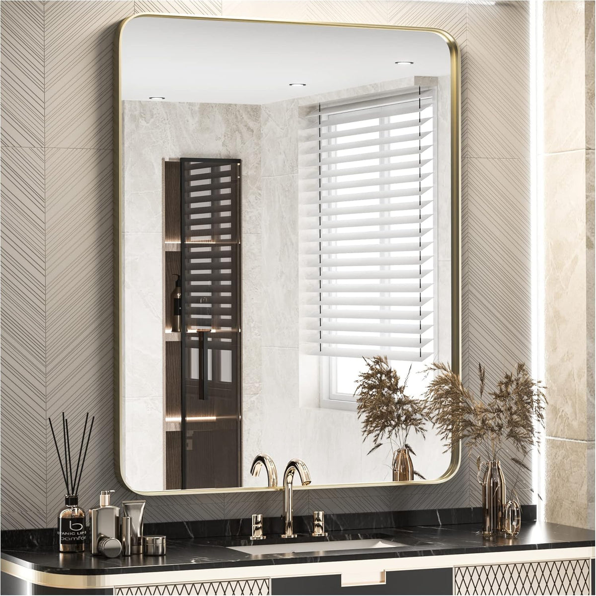 40 x 30 Inch Black Metal Frame Rectangular Wall Mirror C866