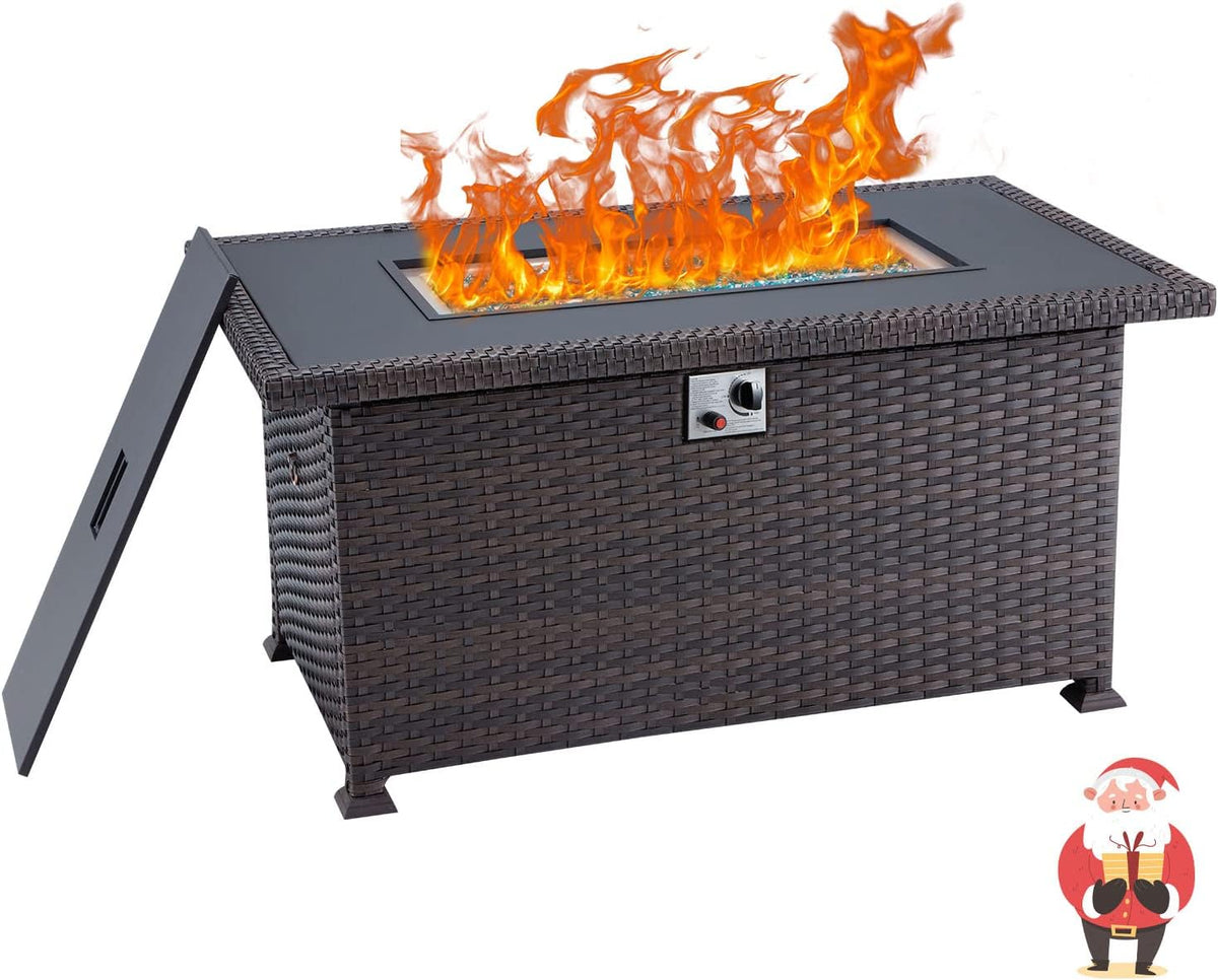 Propane Fire Pit Table 44in 50000BTU Auto-Ignition Smokeless with Cover and Blue Fire Glass Black D692576