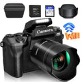 4K 64MP WiFi Touch Screen Digital Camera with Flash, 32GB SD Card, Lens Hood, 3000mAH Battery - Black S518