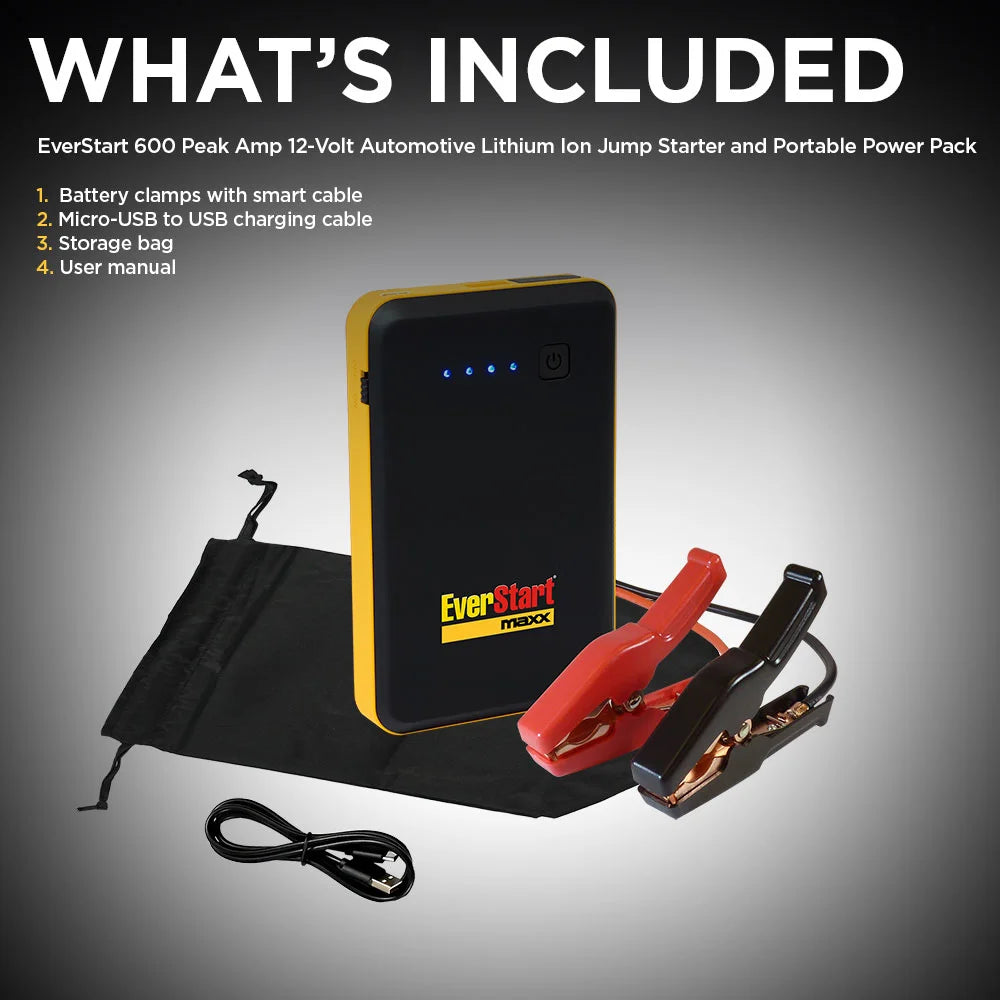 600A 12V Lithium Ion Jump Starter and Portable Power Pack A963659