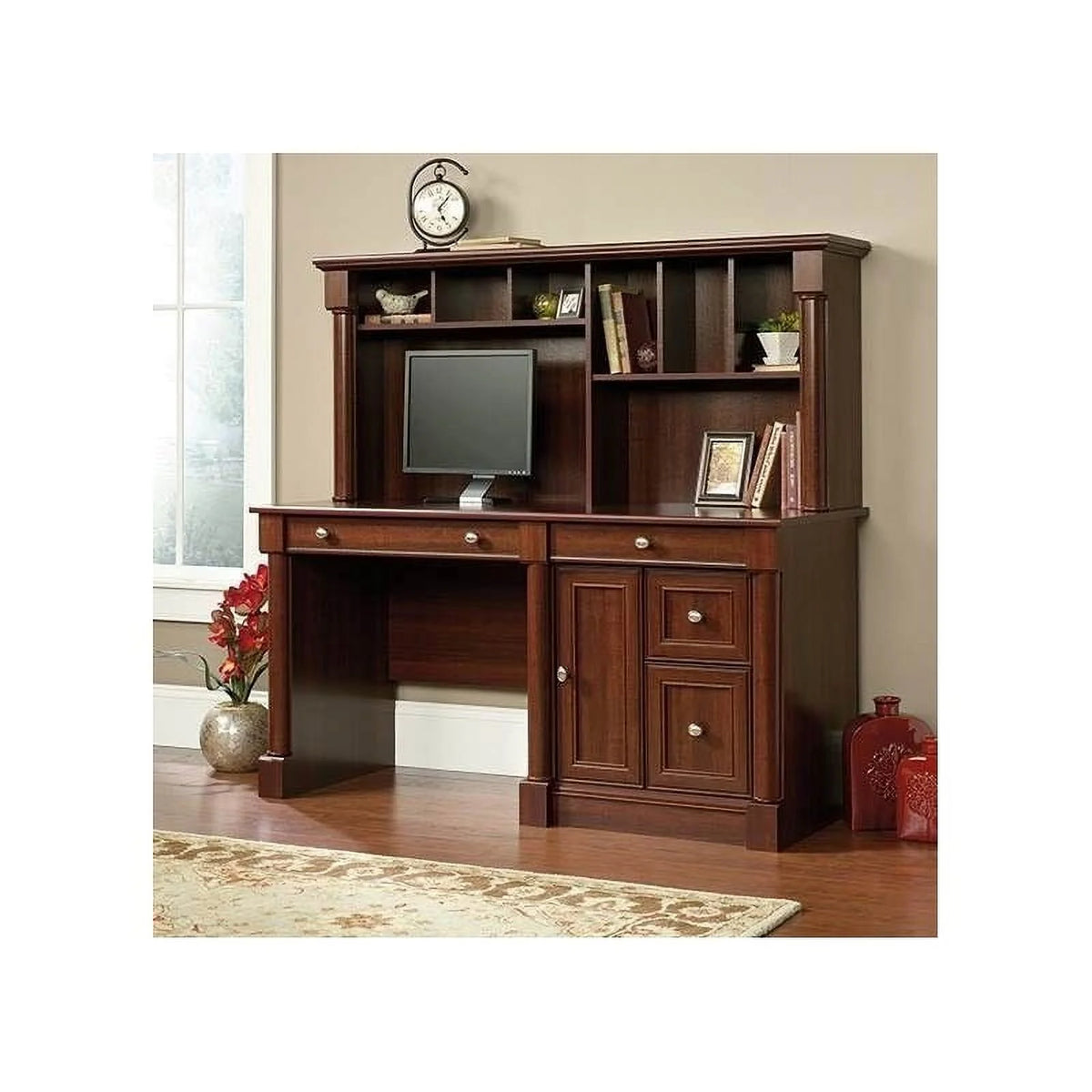 Contemporary Wood Computer Desk with Hutch F87418