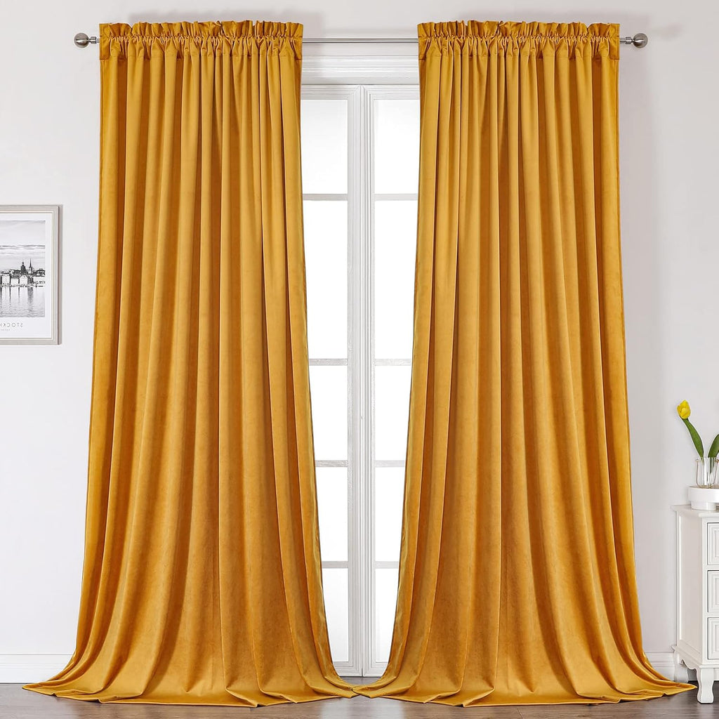 Camel Velvet Room Darkening Curtains, 2 Panels H832362