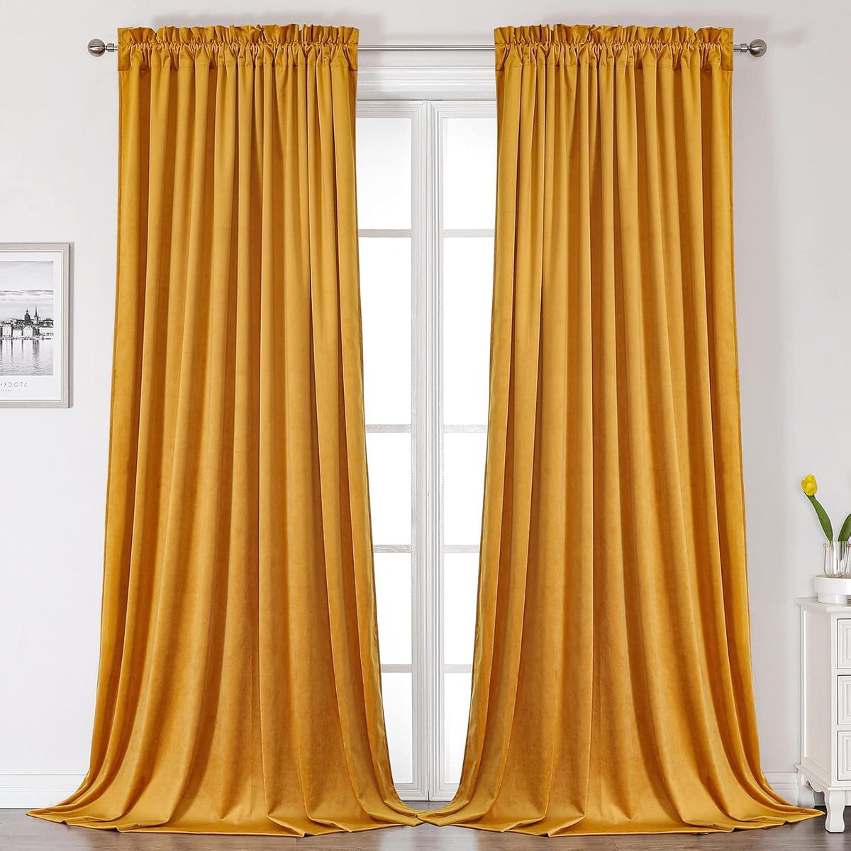Camel Velvet Room Darkening Curtains, 2 Panels H832362