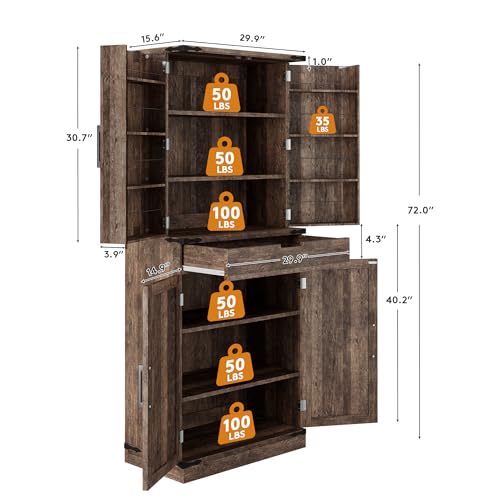 72" Tall Storage Cabinet with Adjustable Shelves & Steel Frame, Dark Grey E5283
