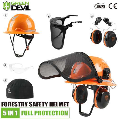 Chainsaw Helmet Full Brim Arborist Helmet Forestry Safety Hard Hat Kit With Face Shield Hearing Protection Ear Muffs Liner 5 IN 1 E445665