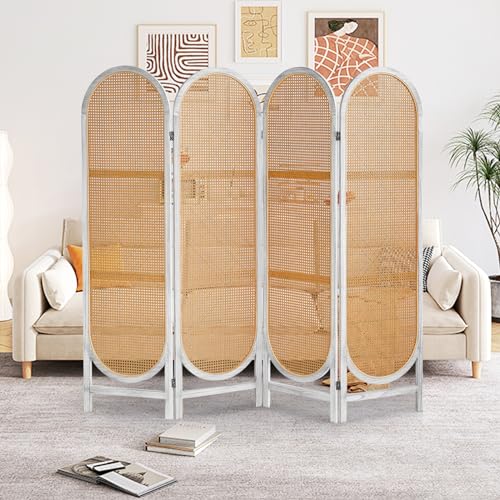 White Brown Hand-Woven Rattan Room Divider B258
