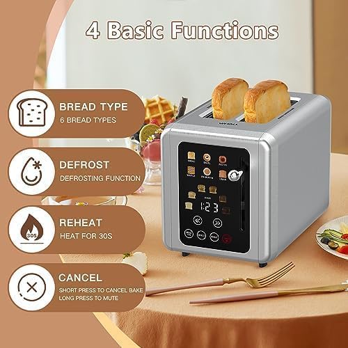 Open Box Touch Screen Toaster 2 Slice Digital Timer Stainless Steel P689324