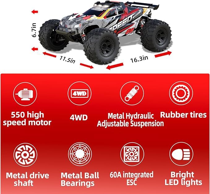 4WD 1:10 All Terrain RC Car with Headlights 2 Batteries I362