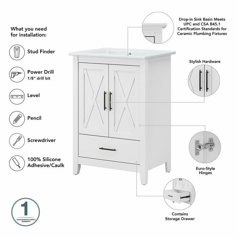 24W Bathroom Vanity Set with Storage in White Ash Engineered Wood S73493