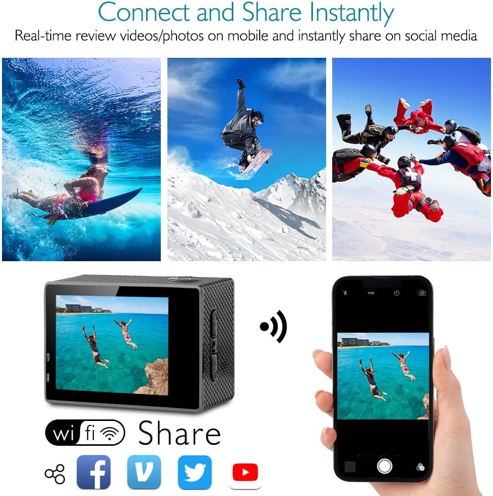 4K 16MP Waterproof Action Camera with Mounting Accessories Kit C496603