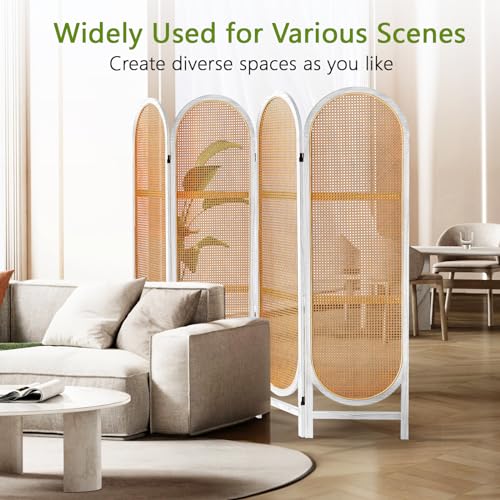 White Brown Hand-Woven Rattan Room Divider B258