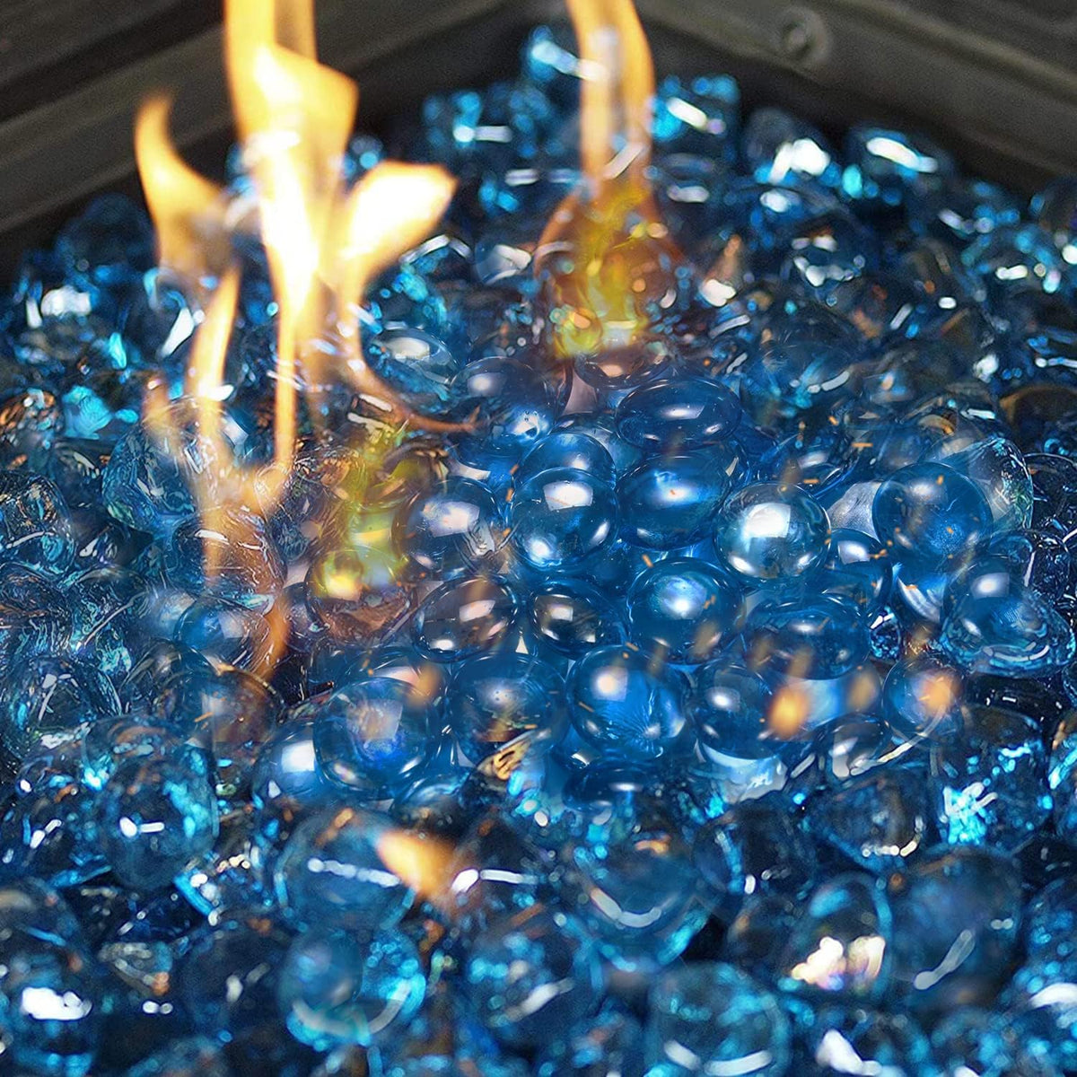 Propane Fire Pit Table 44in 50000BTU Auto-Ignition Smokeless with Cover and Blue Fire Glass Black D692576