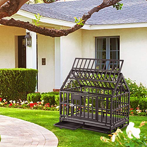Brown Heavy Duty Dog Cage Crate Kennel with Four Wheels 38 inch D408285
