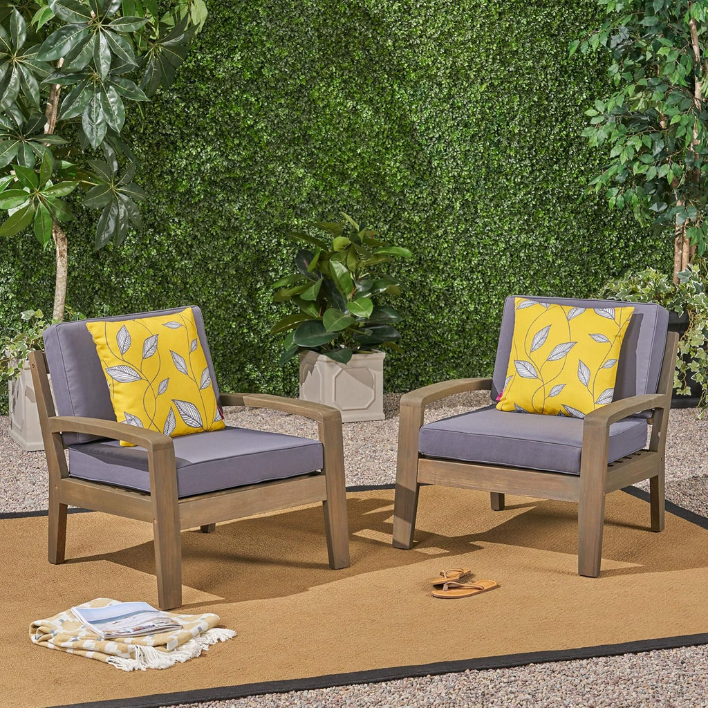 Acacia Wood Club Chairs, Gray, 2-Pcs Set N54225