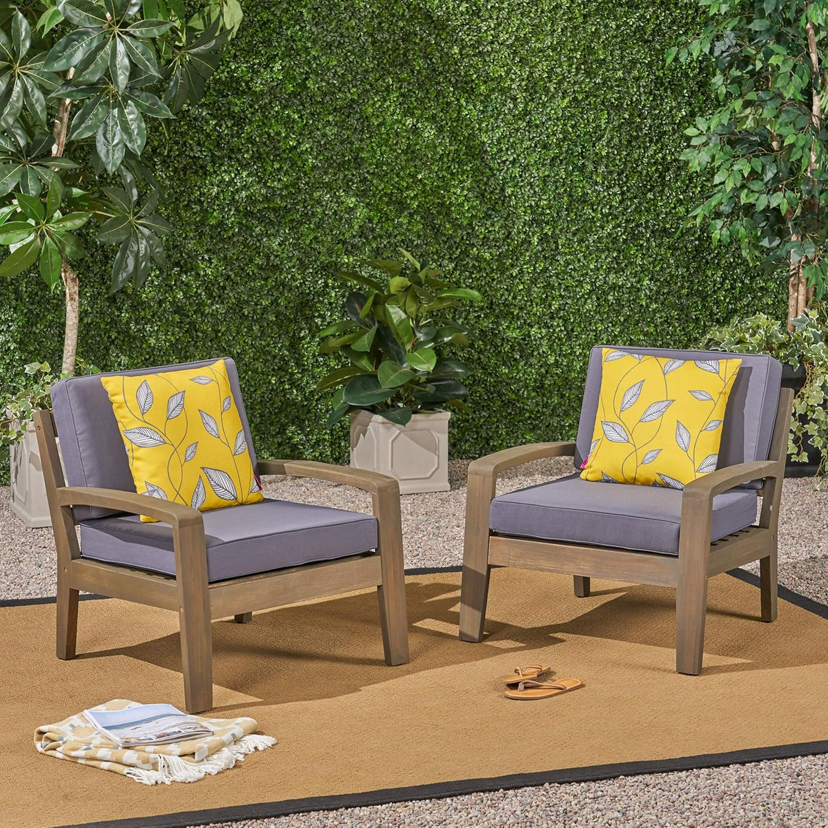 Acacia Wood Club Chairs, Gray, 2-Pcs Set N54225