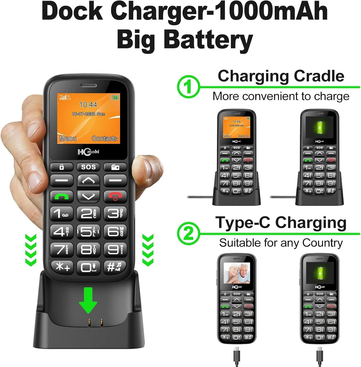 Unlocked Cell Phone with Big Button, SOS Button, Dual-SIM D90664