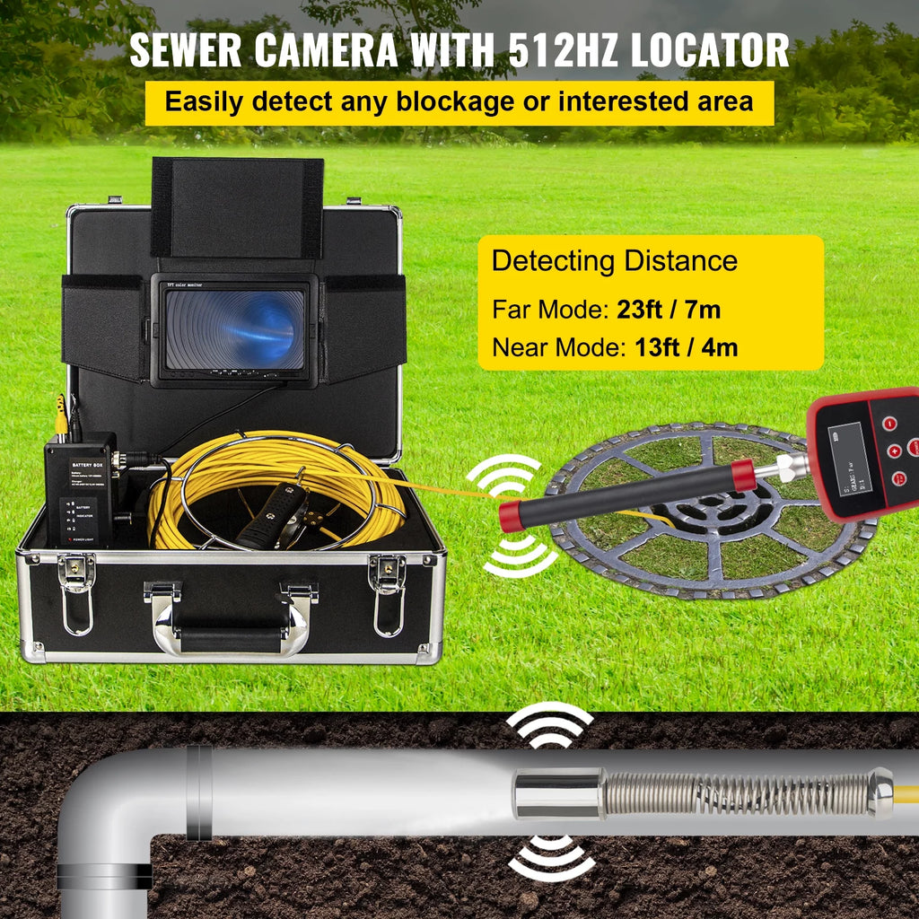 165' Cable Waterproof IP68 Sewer Camera with 512Hz Sonde Transmitter & Receiver H560447