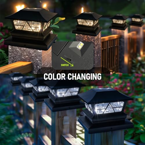 4 Pack Solar Post Cap Lights Waterproof Color Changing Warm White/Cool White for 4x4 5x5 6x6 Wood Posts E13754