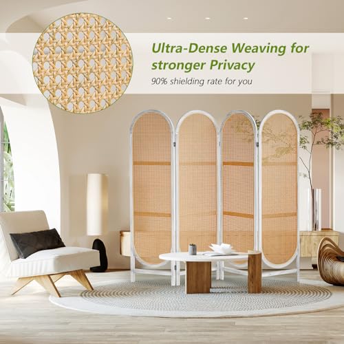 White Brown Hand-Woven Rattan Room Divider B258