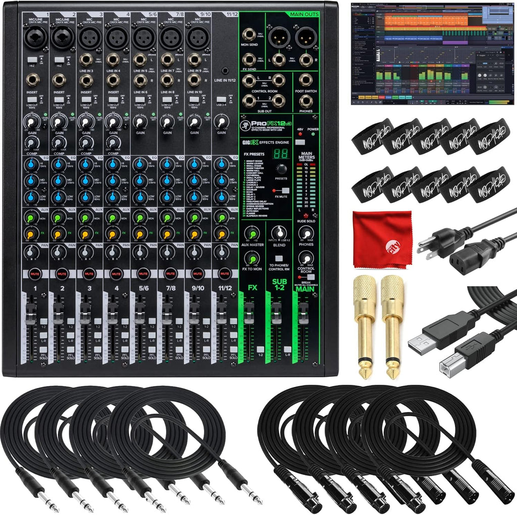 12-Channel Unpowered Mixer with TRS Cable, XLR Cable, Adapter and Cable Ties D28344